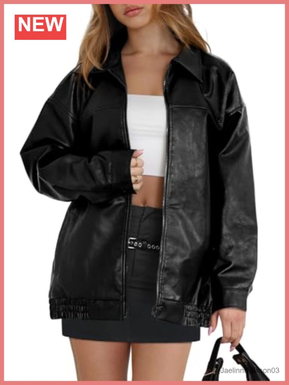 Faux Leather Oversized Moto Jacket Long Sleeve Zipper Fall Winter Coat